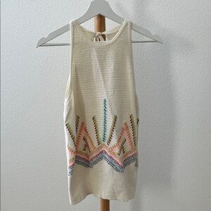 Anthropologie Cream Tank Top with Multicolor Pattern